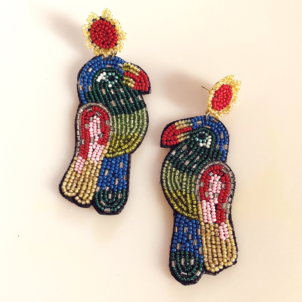 Beaded Parrot Rainbow Handmade Earrings